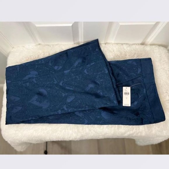 By Anthropologie Damask Jacquard Flare Pants in Navy - Size 6 - NWT - Picture 4 of 7